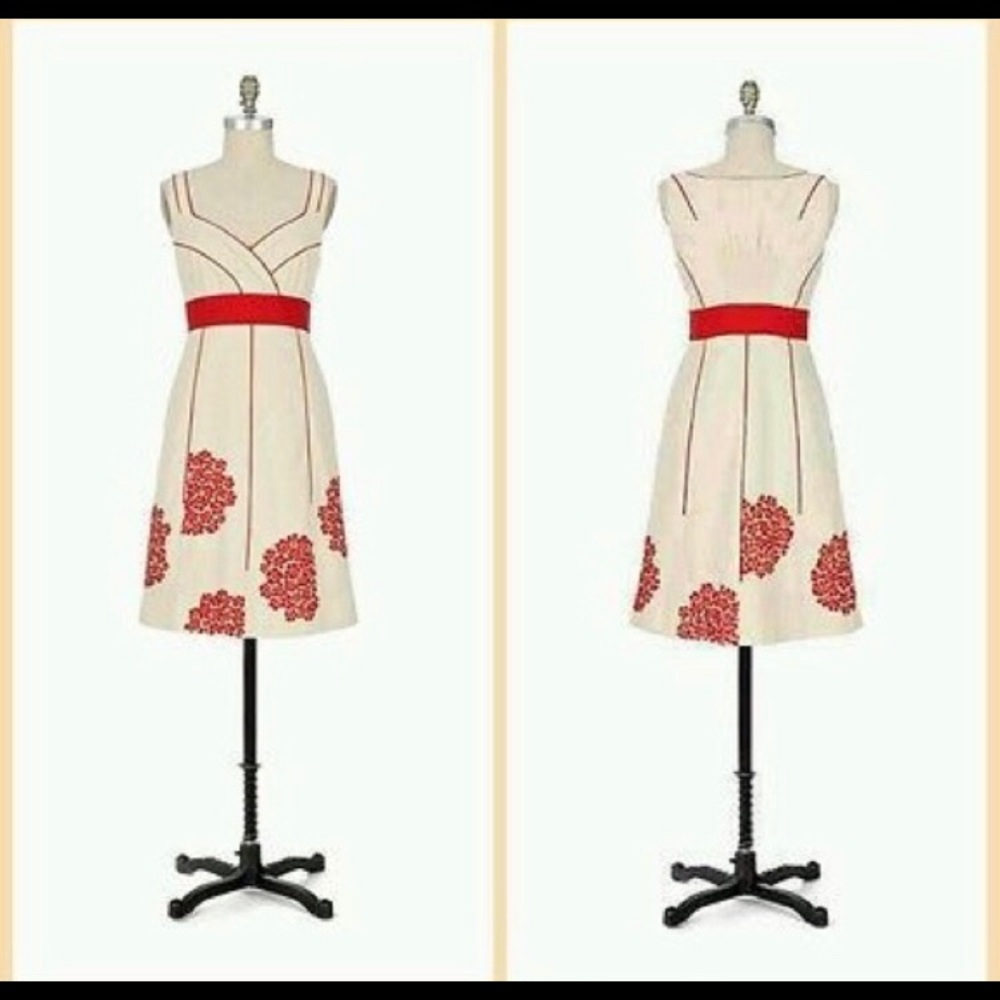 Anthropologie Floreat red&white pocket dress sz 2